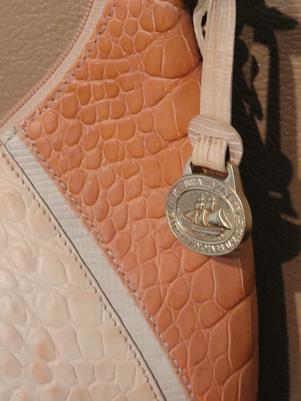 BRAHMIN Two-Tone Cream and Tan Croc-Embossed Shoulder Bag - Picture 4 of 16